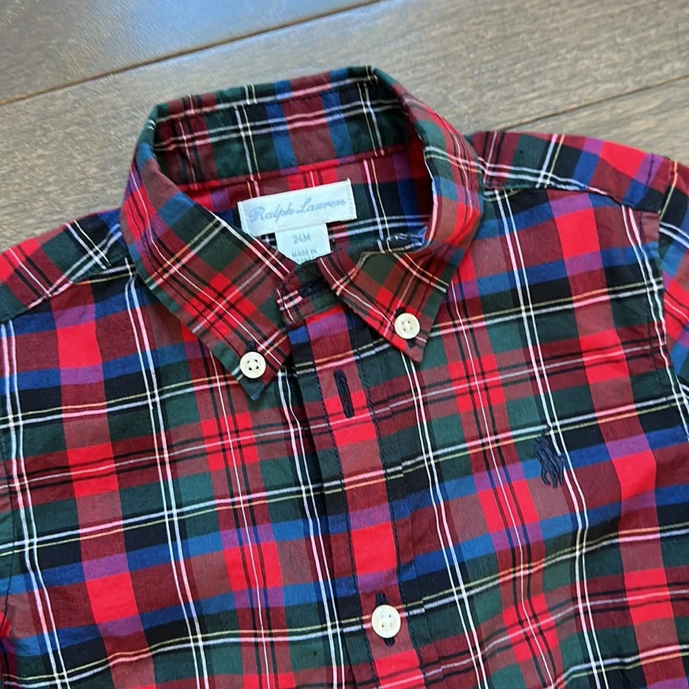 Ralph Lauren Baby Boy. Plaid Cotton Poplin Shirt. 24 months.